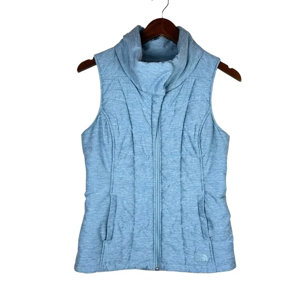 The North Face Women's Heather Blue Zip Up Performance Pseudio Puffer Vest